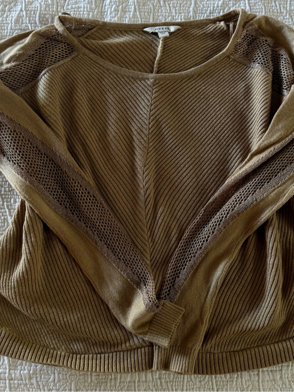 GUESS Ribbed Knit Top in Brown